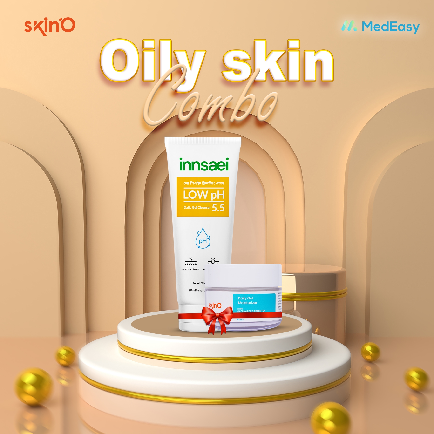 Skino Daily Gel Moisturizer 70ml with Innsaei Low pH Daily Gel Cleanser 150ml
