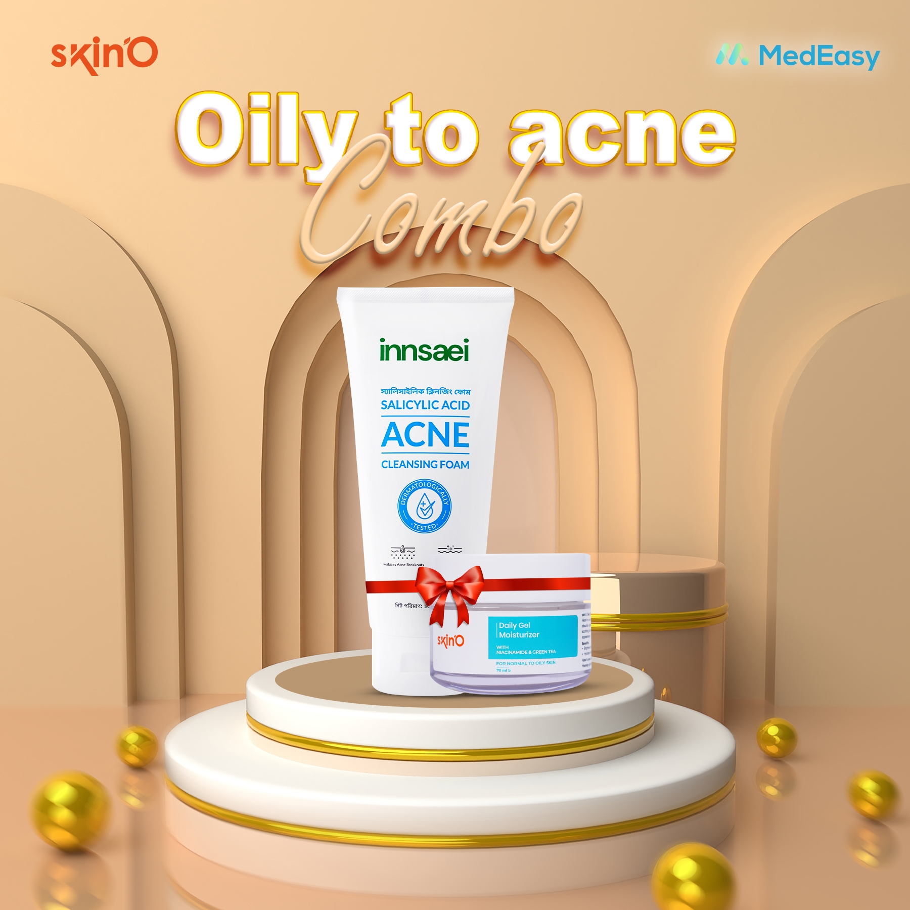 Skino Daily Gel Moisturizer 70ml with Innsaei Salicylic Acid Acne Cleansing Foam 150ml