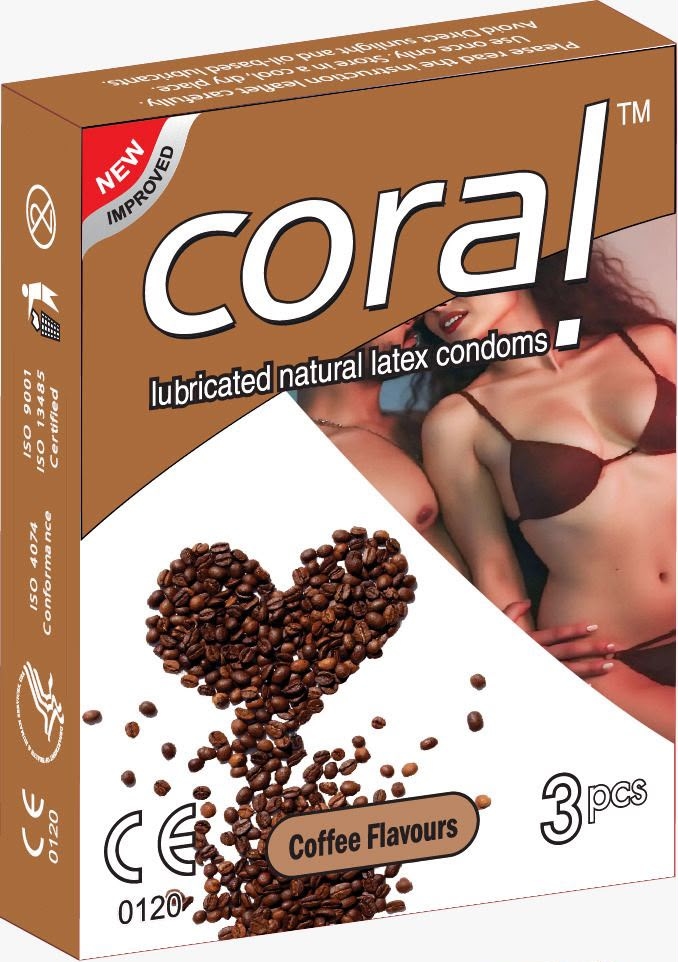 Coral Coffee Flavor Lubricated Natural Latex Condoms